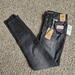 Hippie Girl Distressed Size 10 High Rise Skinny Zipper/Snap Button Closure Black